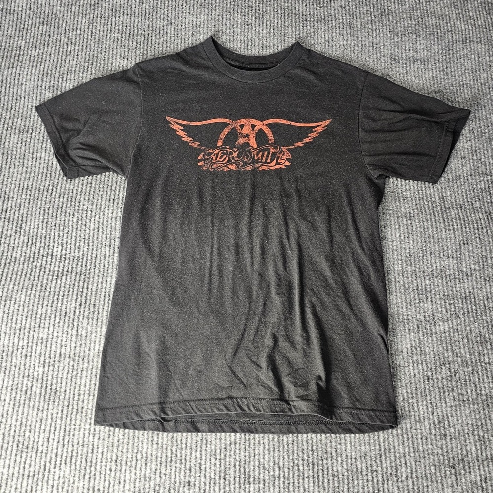 Aerosmith Shirt Mens Small Black Wings Logo Graphic Band Tee Classic Rock Music